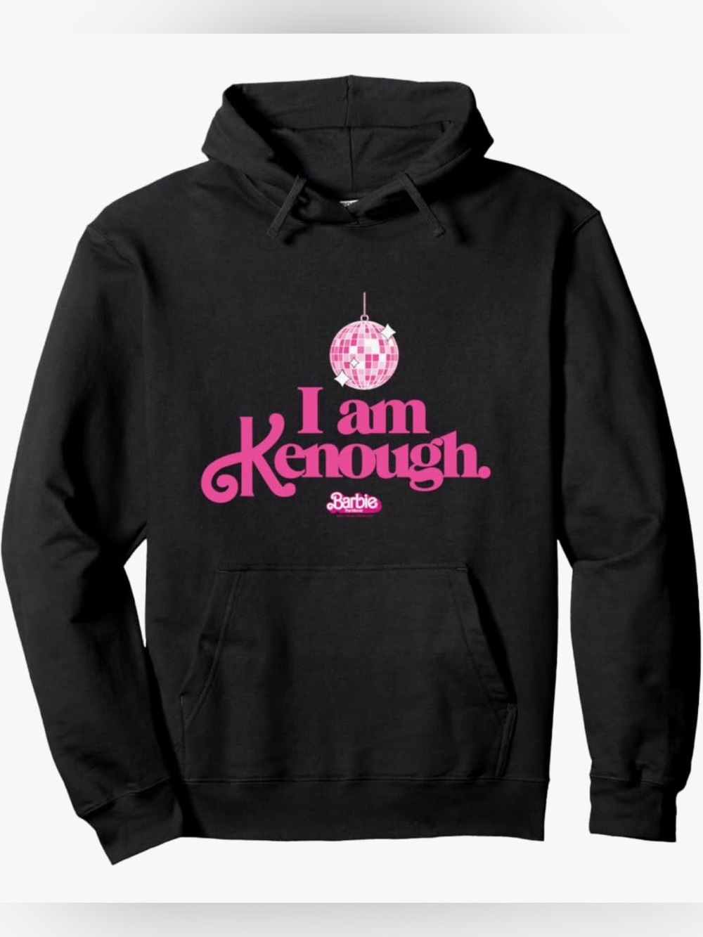 Barbie Black Hoodie with Bright Pink 'I am Kenough' Graphic